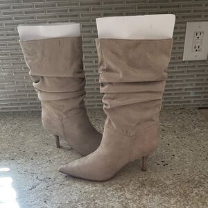 Nine West Taupe Slouchy Heeled Boots